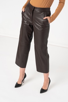 Tom Tailor, Pantaloni de piele ecologica cu croiala ampla, Maro inchis Tom Tailor, Pantaloni de piele ecologica cu croiala ampla, Maro inchis