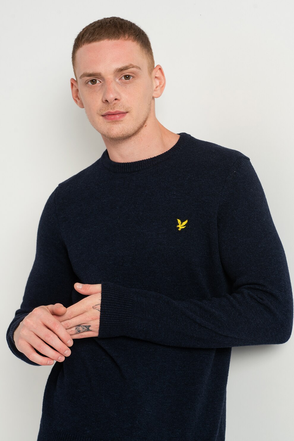 Lyle & Scott, Pulover din amestec de lana de miel, Bleumarin inchis, S