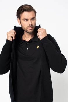 Lyle & Scott, Cardigan din amestec de lana cu logo, Negru, M Lyle & Scott, Cardigan din amestec de lana cu logo, Negru, M