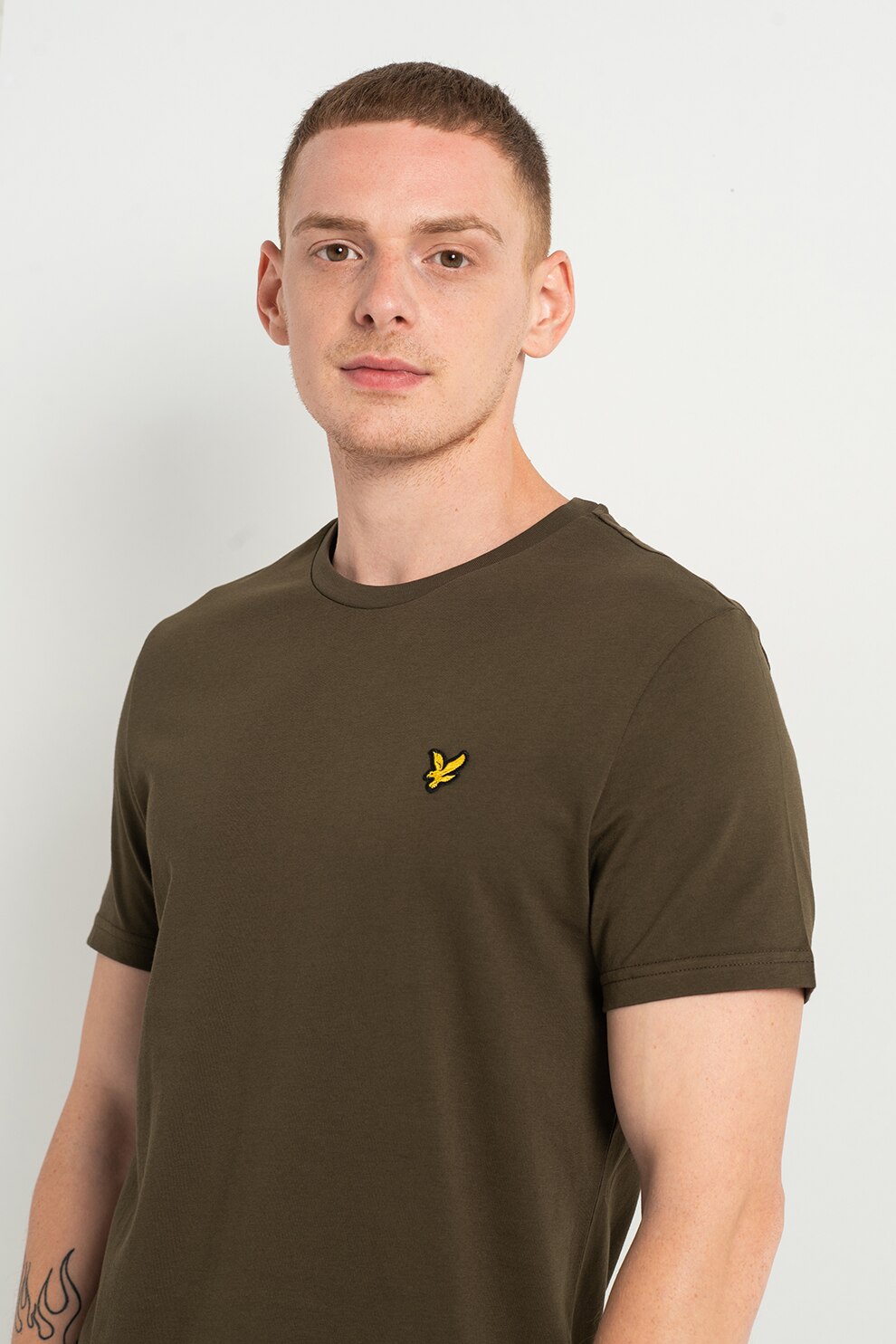 Lyle & Scott, Tricou cu decolteu la baza gatului si aplicatie discreta, Verde militar