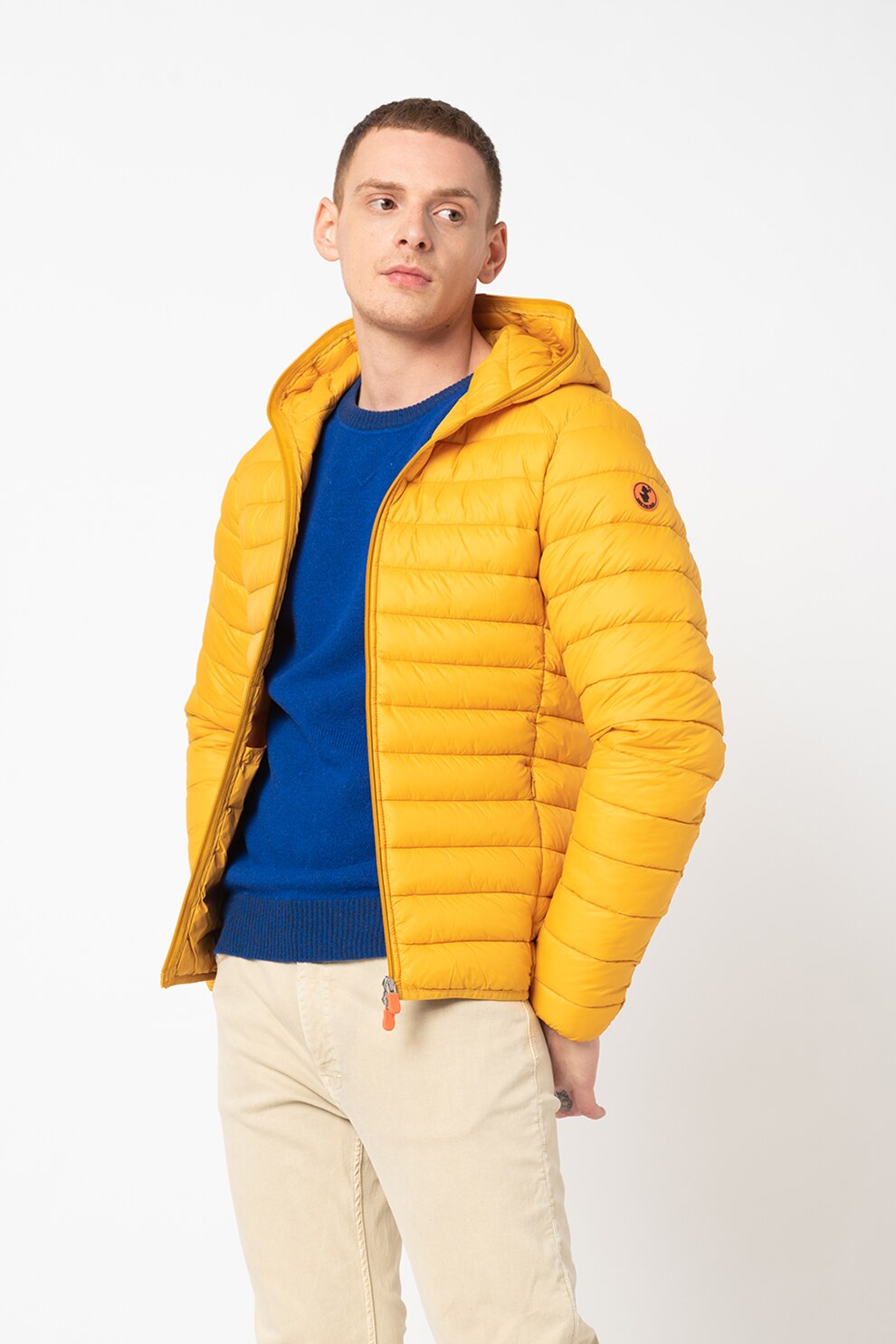 Save The Duck, Geaca matlasata cu gluga, vatelina si finisaj impermeabil Donald, Galben sofran