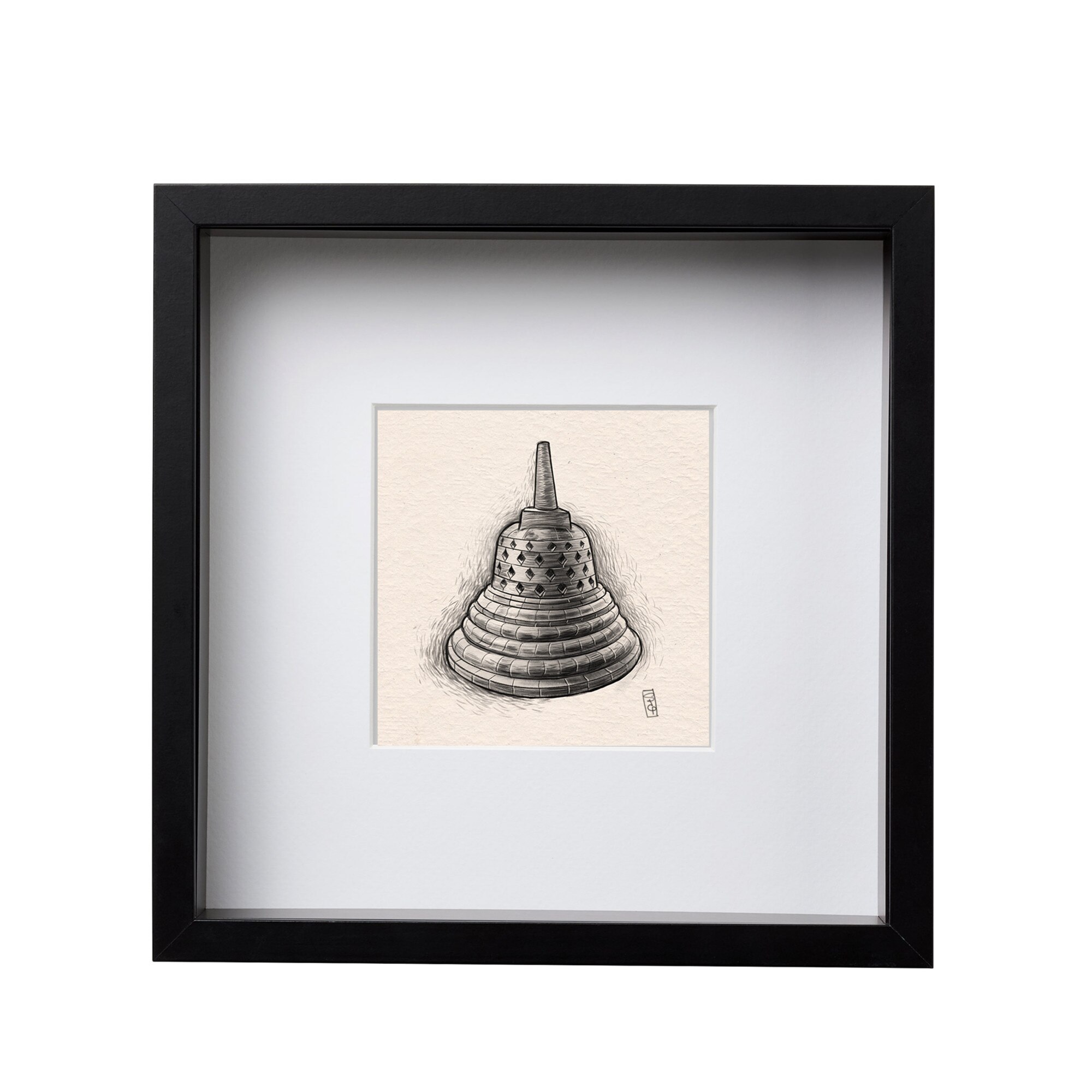Tablou Stupa, ilustratie Gabriel Serban, rama patrata 25x25, negru