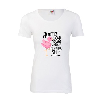 Tricou dama alb imprimeu Just be your own unique self, L Tricou dama alb imprimeu Just be your own unique self, L
