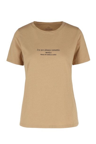 Tricou Volcano T-ROMANTIC, Imprimeu text, Bumbac, Bej