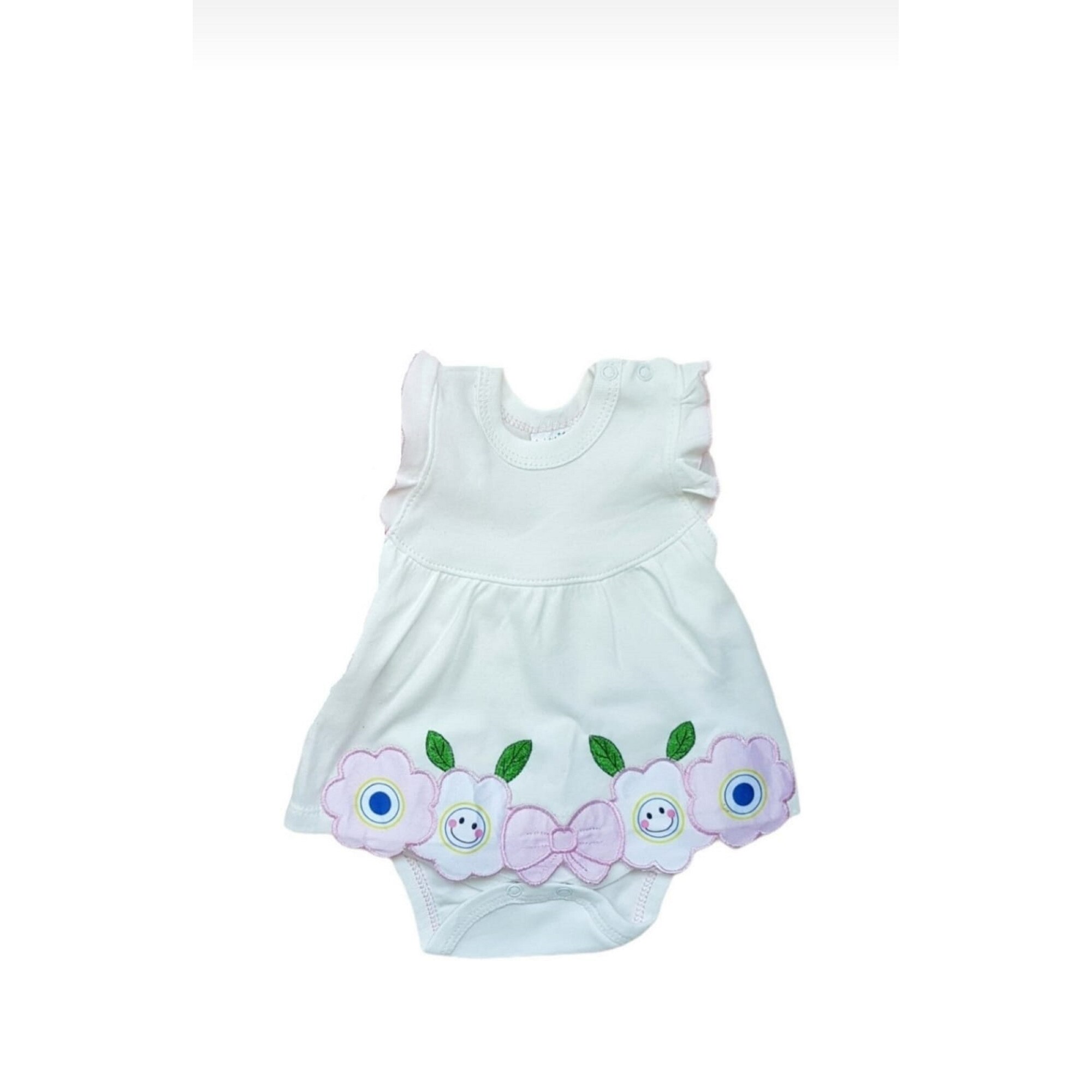 Salopeta rochita bebe cu flori, bumbac, varsta 0-3 luni, 62 cm, Alb