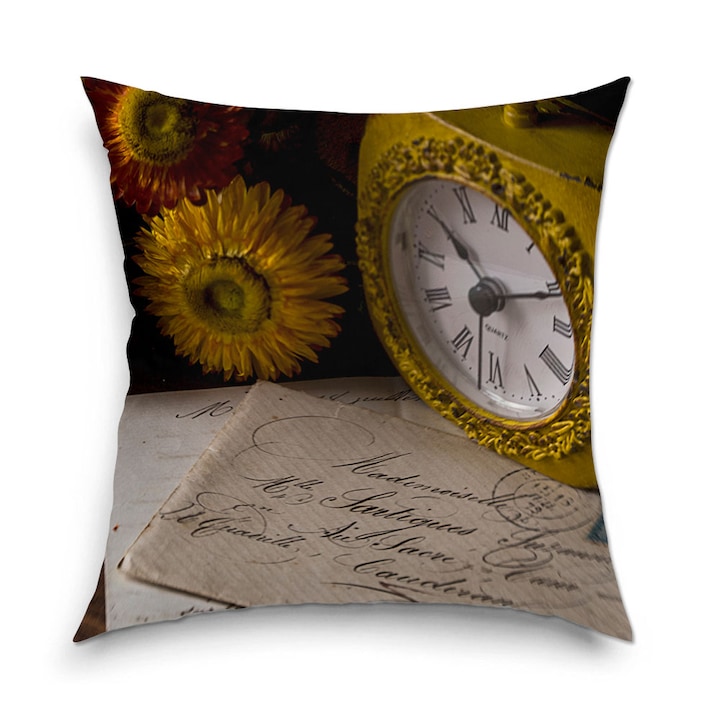 Perna Art Star decorativa, Scrisori, flori si ceas, Vintage, Decoratiuni moderne pentru casa, 38 x 38 cm
