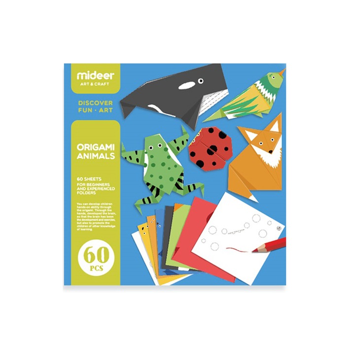 Креативен Комплект Оригами MiDeer, Животни, 60 части, Размер 21 х 21 см., Многоцветен