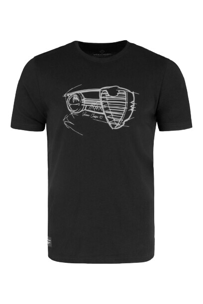 Tricou din bumbac cu decolteu rotund si imprimeu grafic, Volcano, T-Alfa, Negru