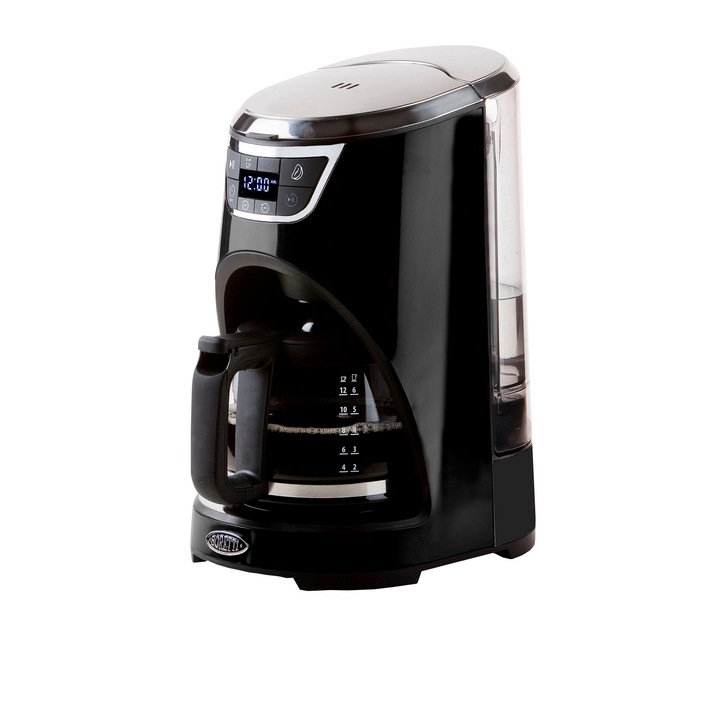 Кафемашина Boretti, Caffe Americano, капацитет 1,5 л, контрол на аромата, подвижен съд за вода, постоянен филтър, LED дисплей, автоматично спиране, черен