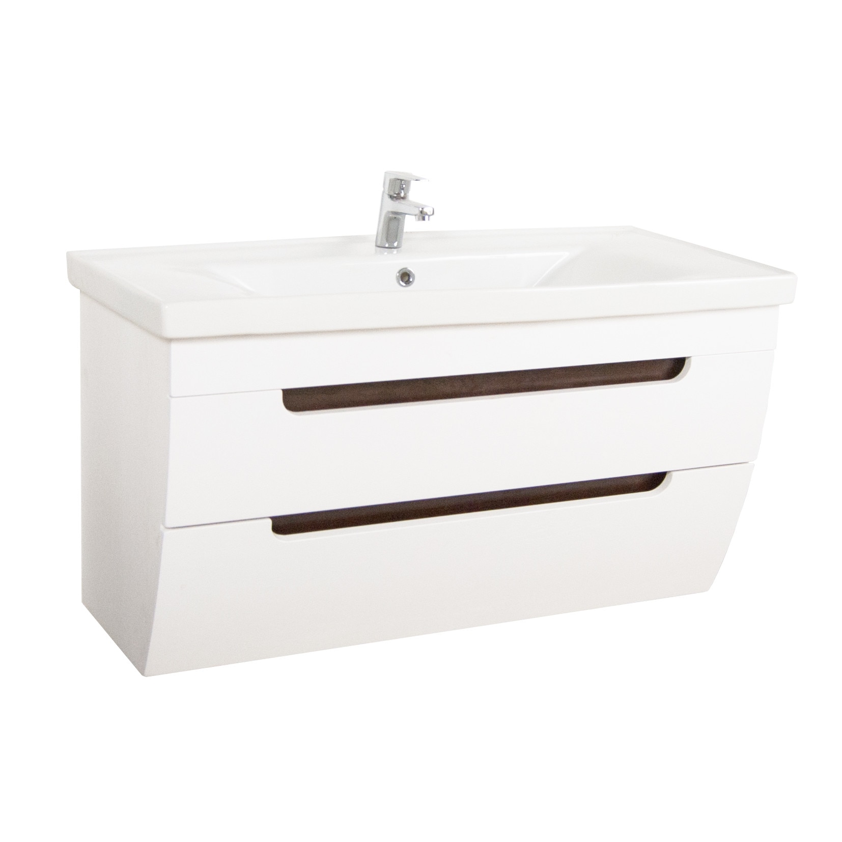 Baza curbata si lavoar Badenmob , MDF infoliat , seria 730 - 100cm suspendat cu sertare , Alb rustic