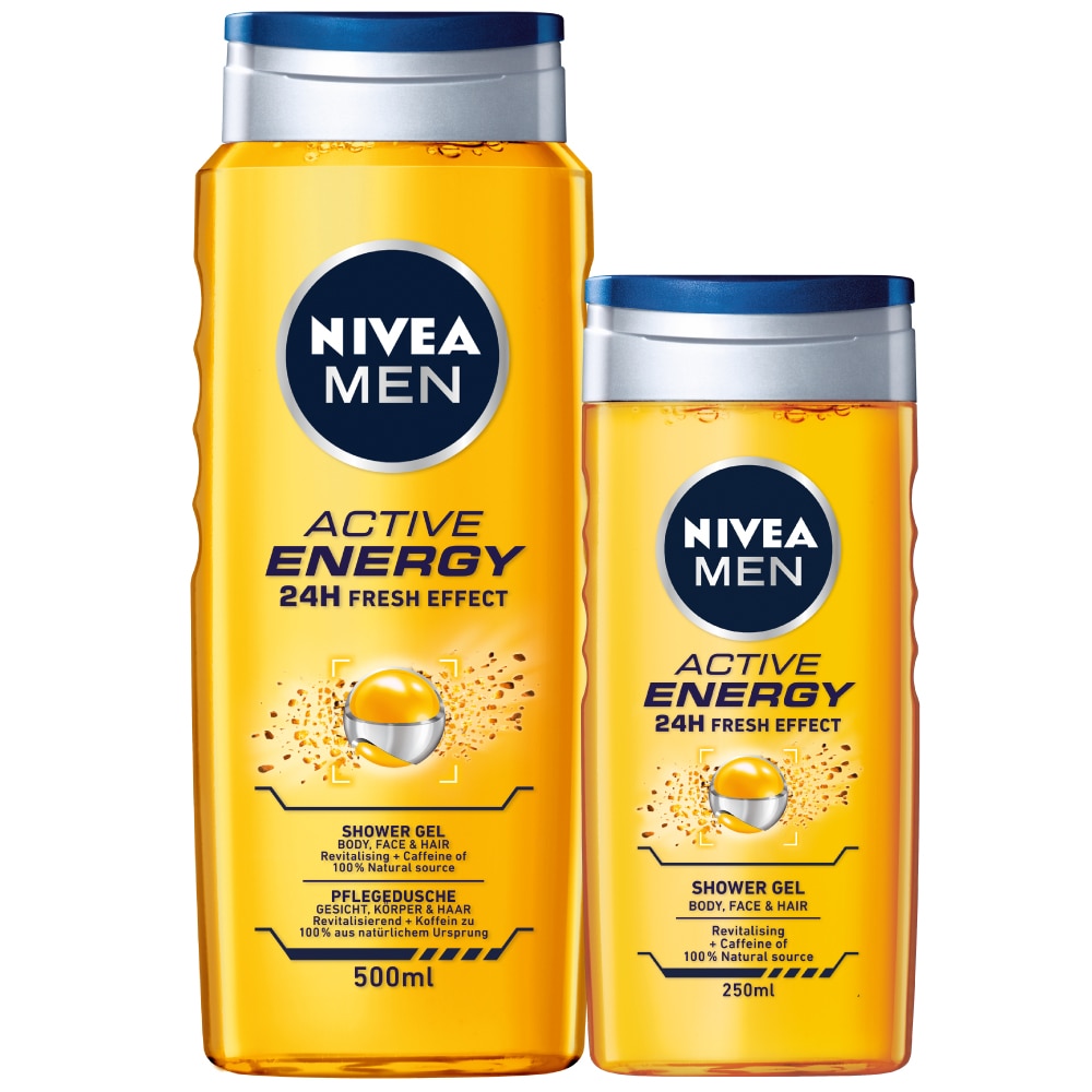 Pachet Nivea Men Active Energy: Gel de dus, 500 ml + Gel de dus, 250 ml