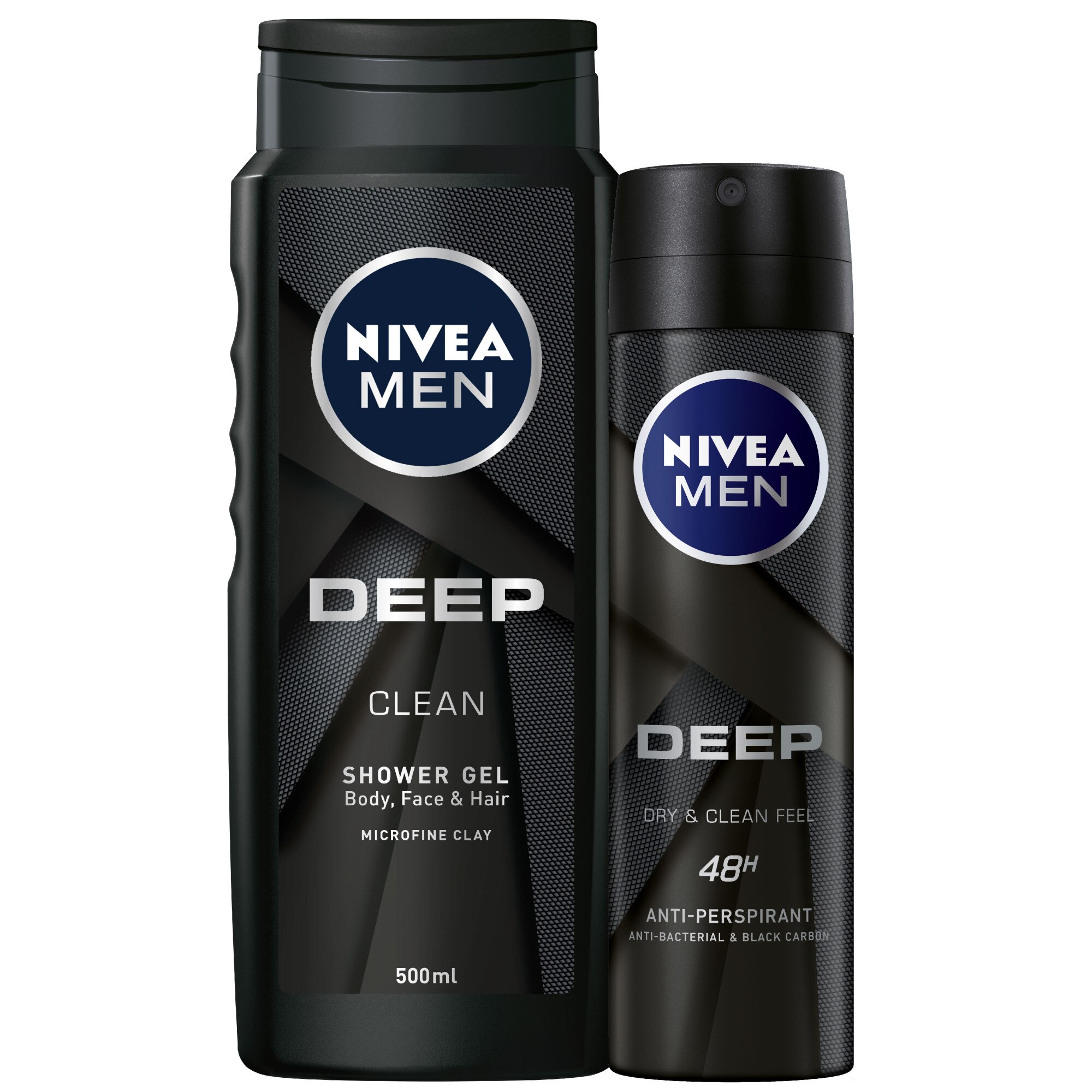 Pachet Nivea Men Deep: Gel de dus, 500 ml + Deodorant Spray, 150 ml