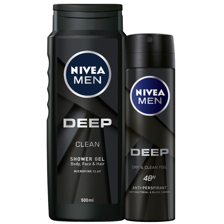 Комплект Nivea Men Deep: Душ гел, 500 мл + Дезодорант спрей, 150 мл