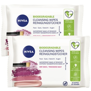 Pachet Promo: Servetele demachiante Nivea biodegradabile, 2 buc x 25 servetele Pachet Promo: Servetele demachiante Nivea biodegradabile, 2 buc x 25 servetele