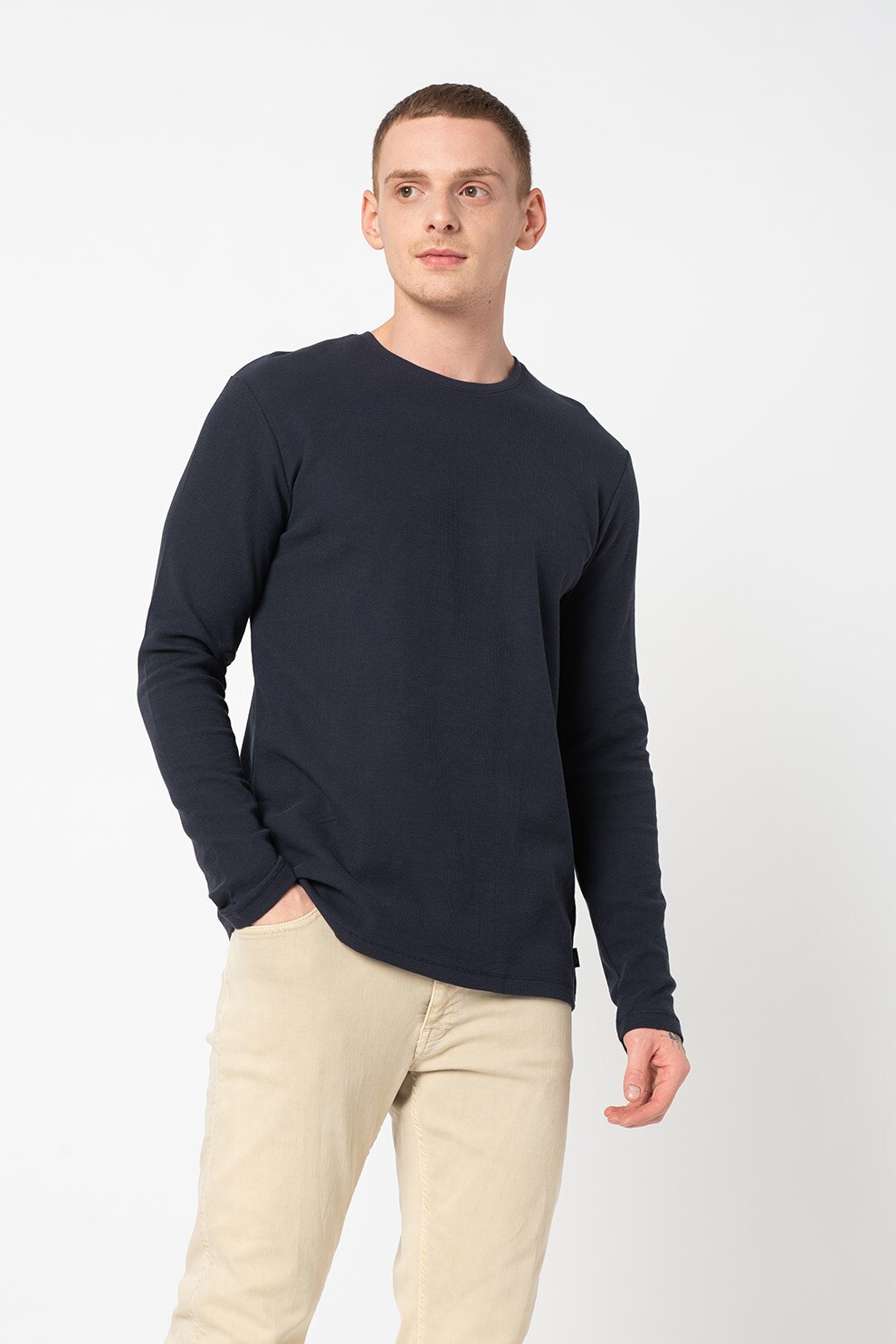 Esprit, Bluza texturata de bumbac organic, Negru stins