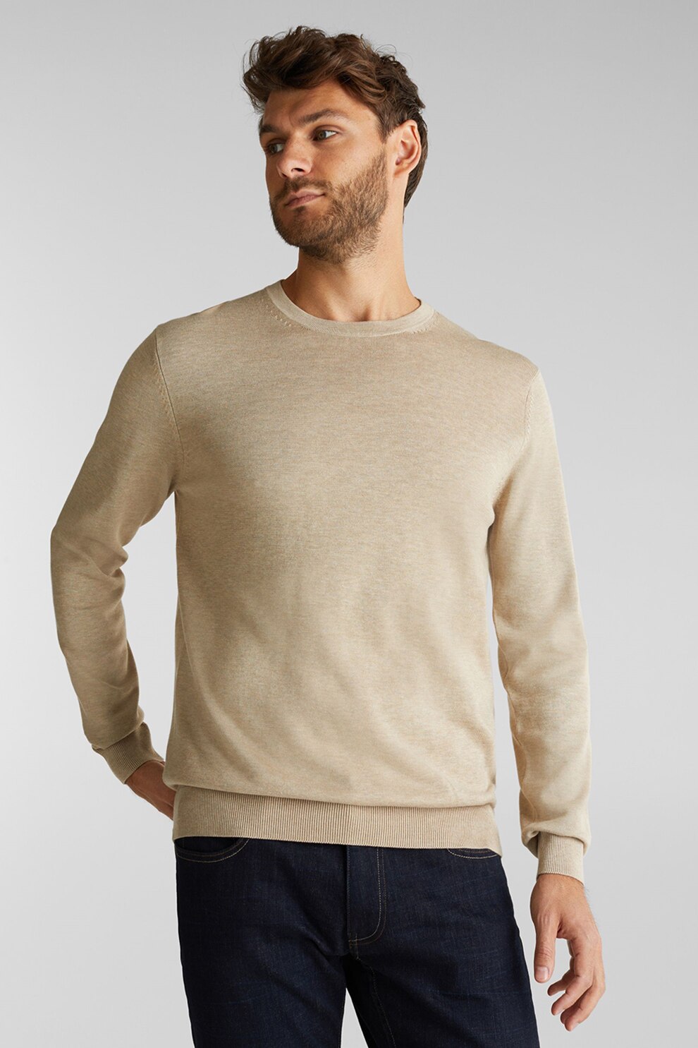 Esprit, Pulover cu decolteu la baza gatului, tricotat fin, Bej