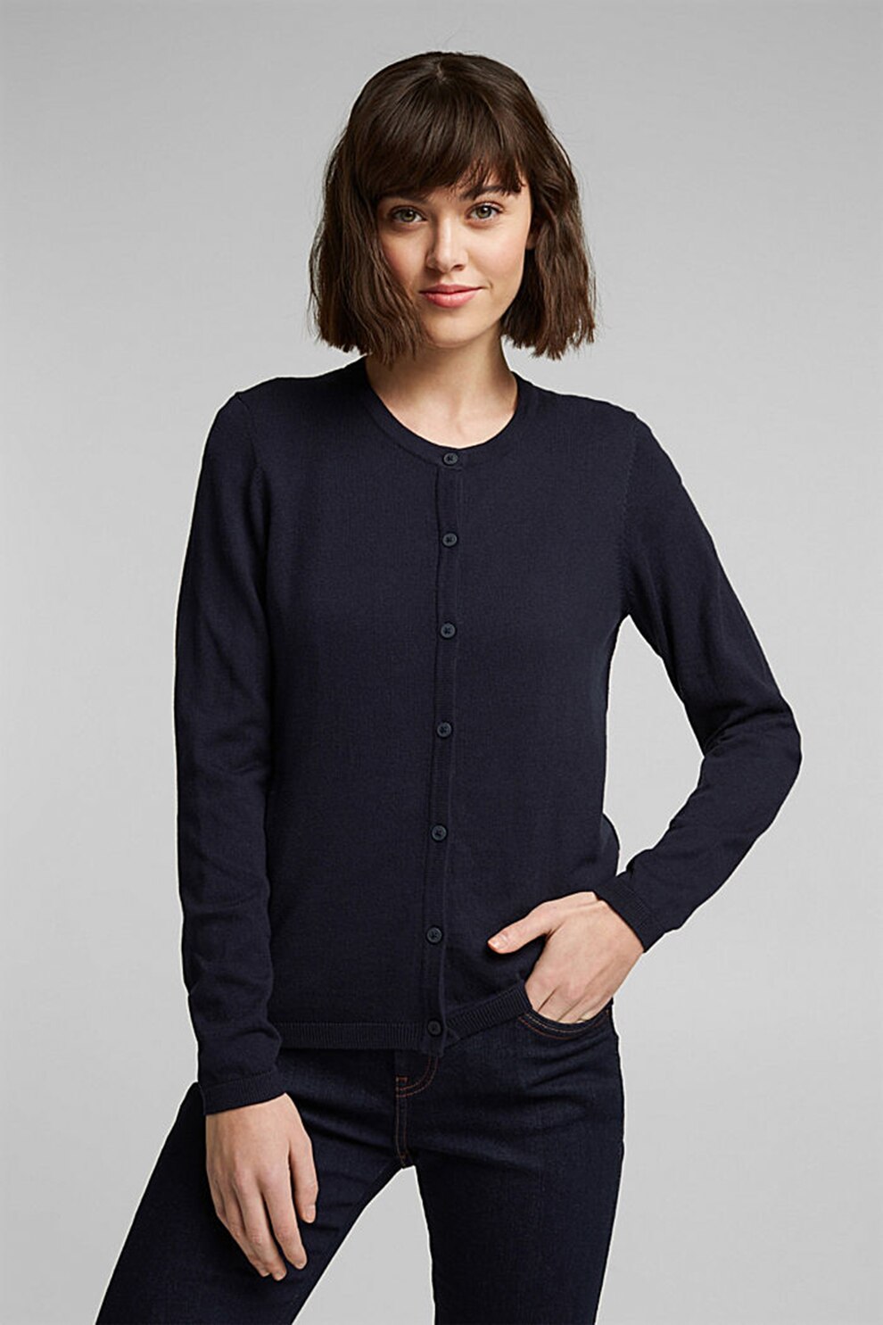 EDC by Esprit, Cardigan din amestec de bumbac organic, Bleumarin