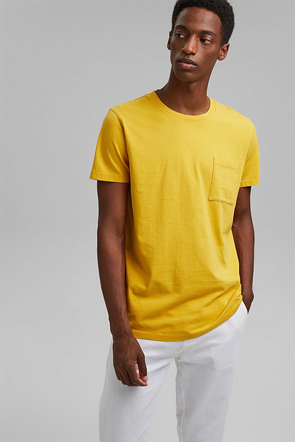 Esprit, Tricou din bumbac organic cu buzunar pe piept, Galben sofran
