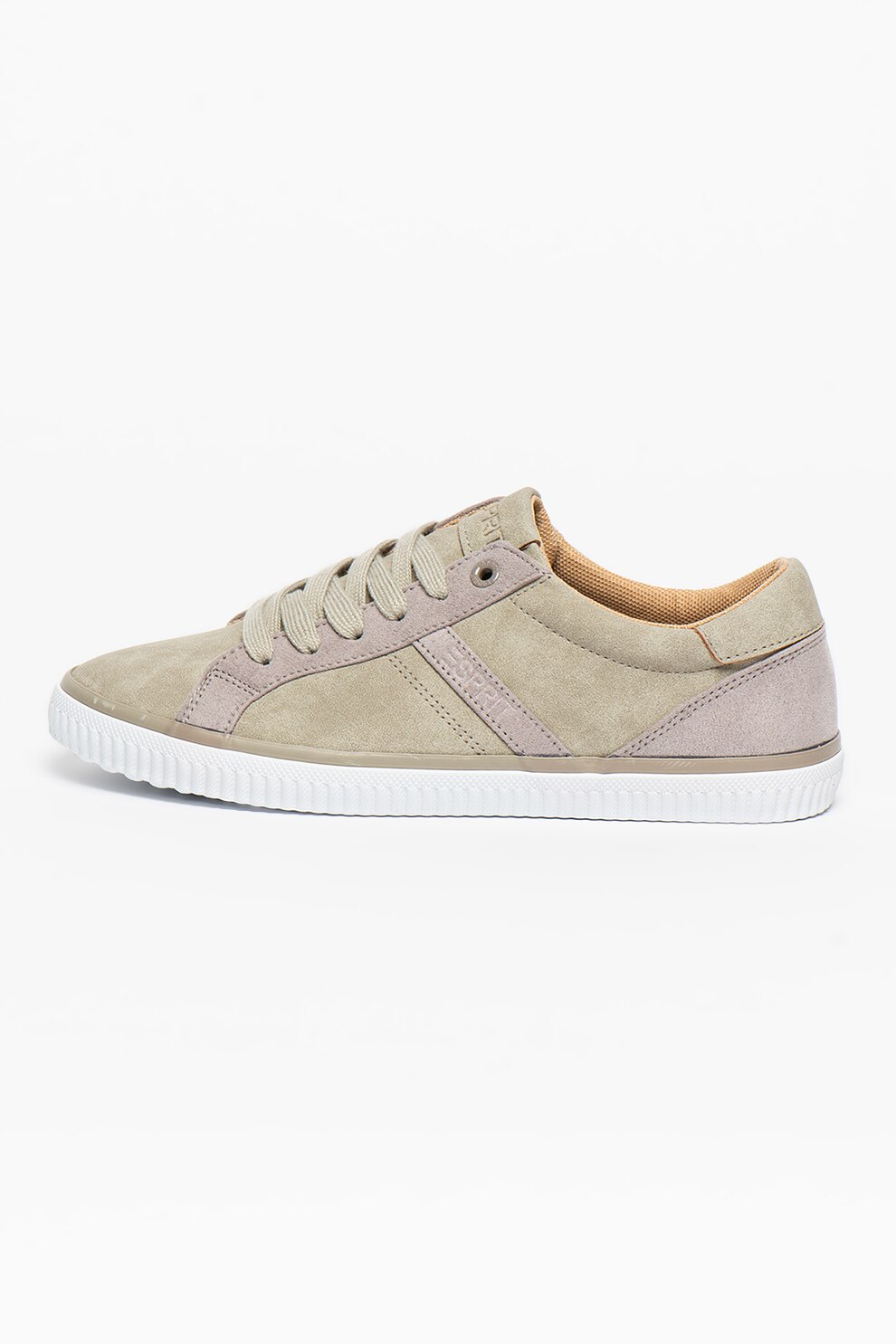 Esprit, Pantofi sport de piele intoarsa ecologica cu model colorblock, Maro taupe/Maro taupe deschis