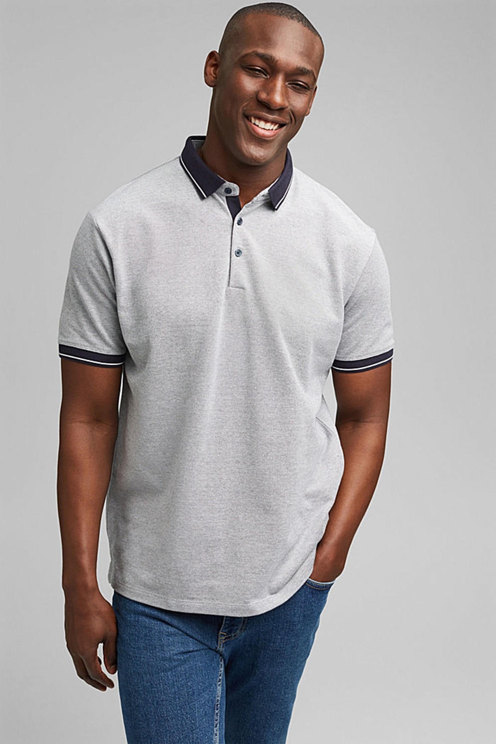 Esprit, Tricou polo de bumbac organic, Albastru deschis