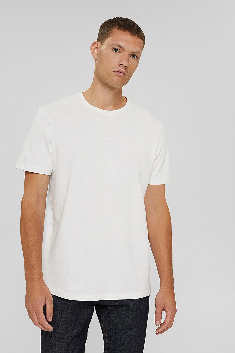 Esprit, Tricou de bumbac organic cu decolteu la baza gatului, Alb