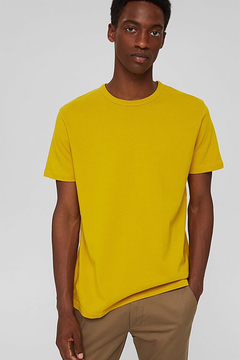 Esprit, Tricou de bumbac organic cu decolteu la baza gatului, Galben sofran