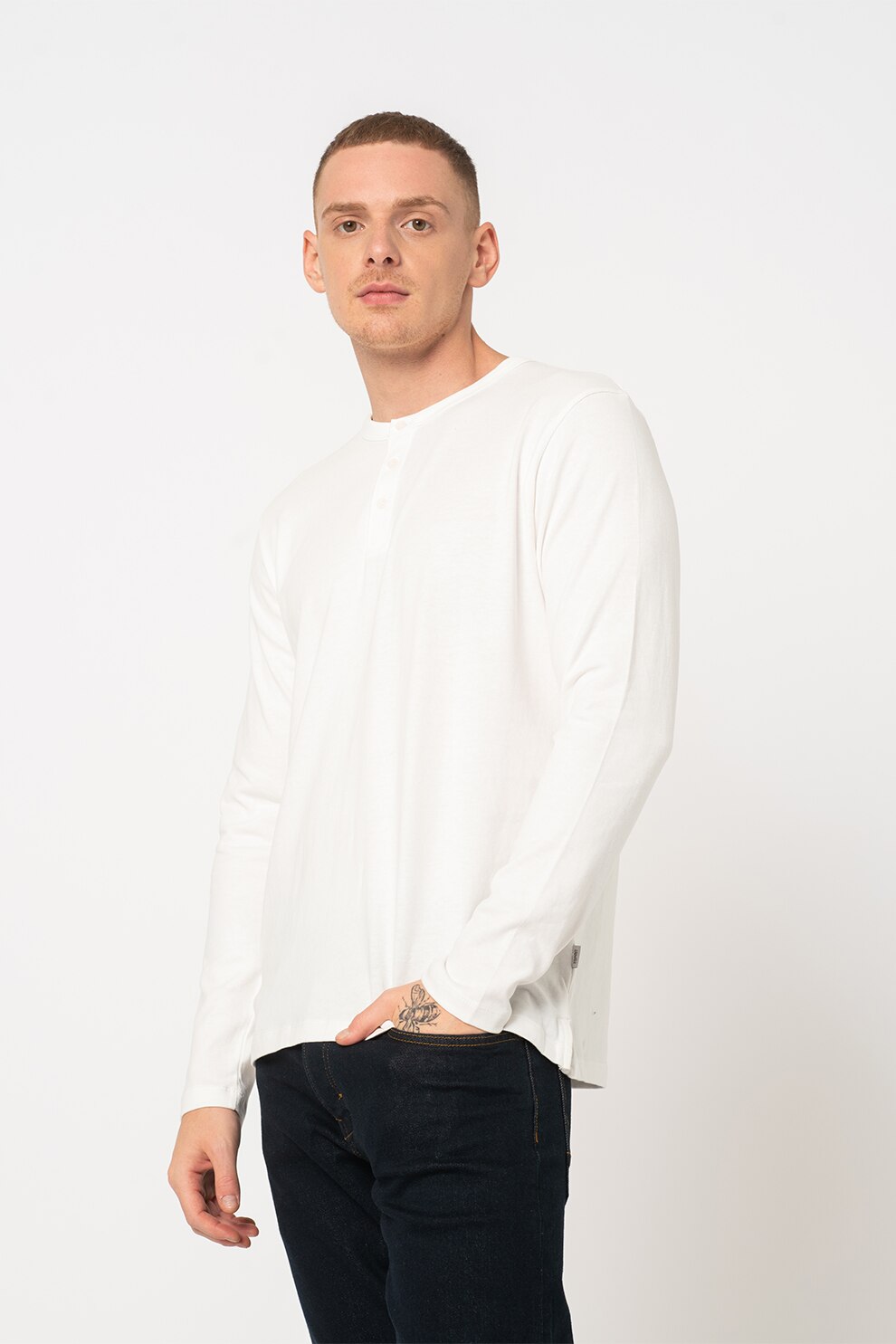 Esprit, Bluza de bumbac organic cu fenta cu nasturi, Alb