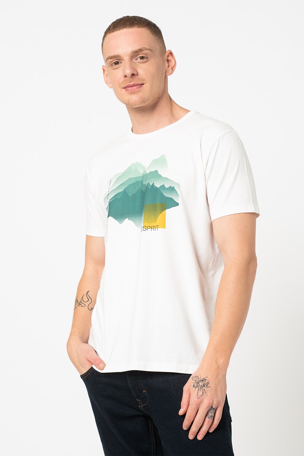 Esprit, Tricou regular fit de bumbac organic, Alb
