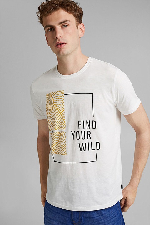 EDC by Esprit, Tricou de bumbac organic cu imprimeu grafic, Alb, M