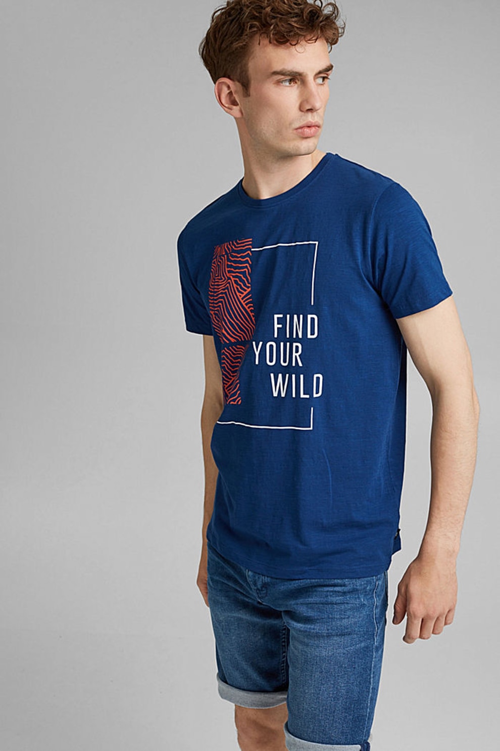 EDC by Esprit, Tricou de bumbac organic cu imprimeu grafic, Albastru