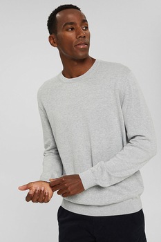 Esprit, Pulover lejer de bumbac Pima, Gri melange Esprit, Pulover lejer de bumbac Pima, Gri melange