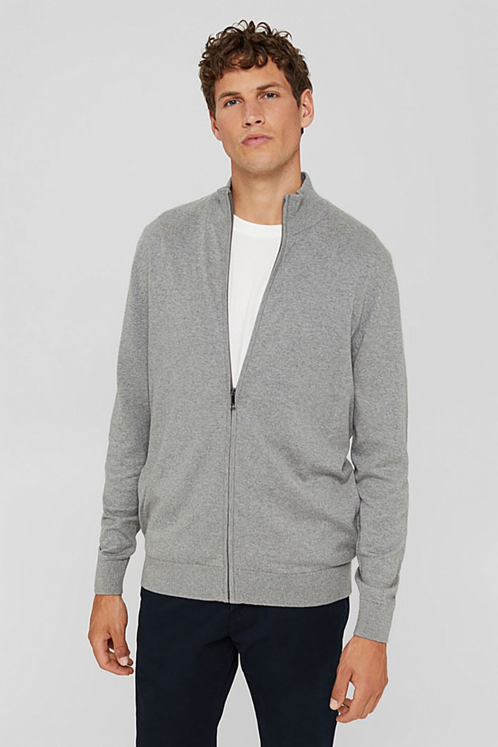 EDC by Esprit, Cardigan din amestec de casmir si bumbac organic, Gri melange, S