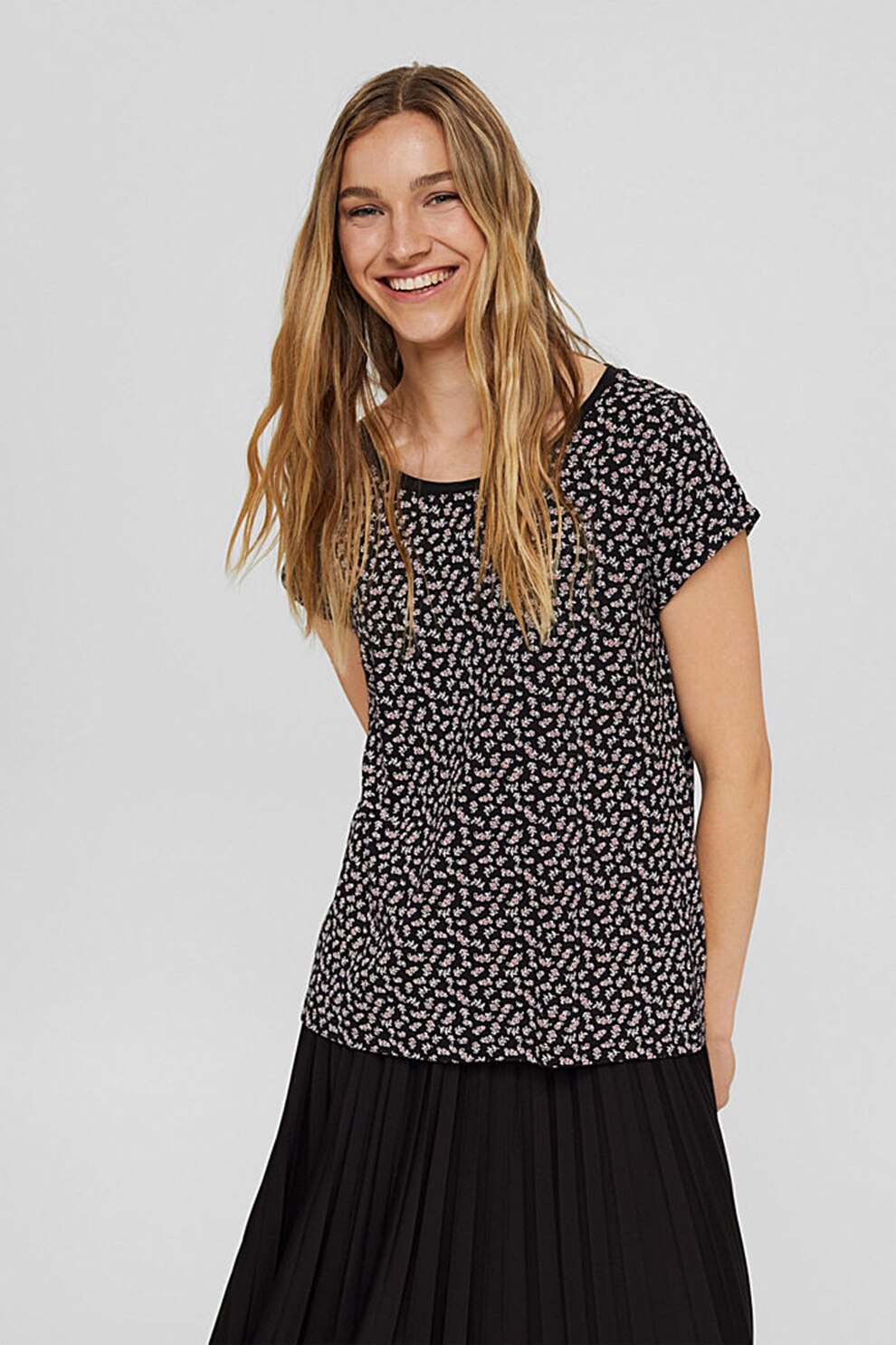 EDC by Esprit, Tricou de bumbac organic cu model, Negru/Rosu