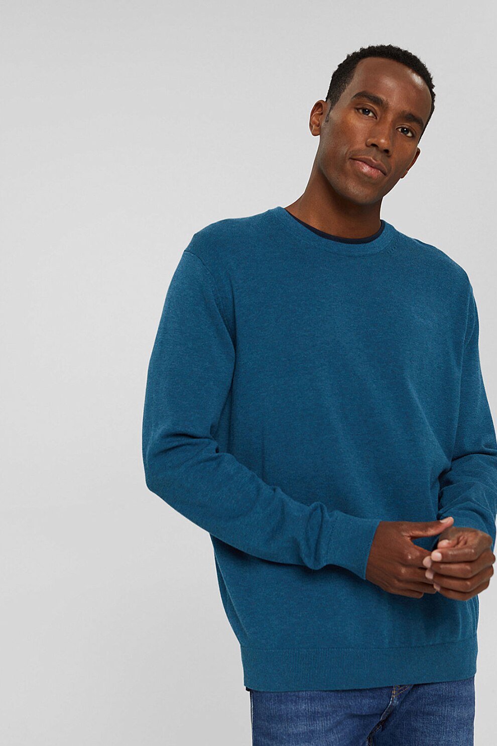 Esprit, Pulover lejer de bumbac Pima, Albastru petrol