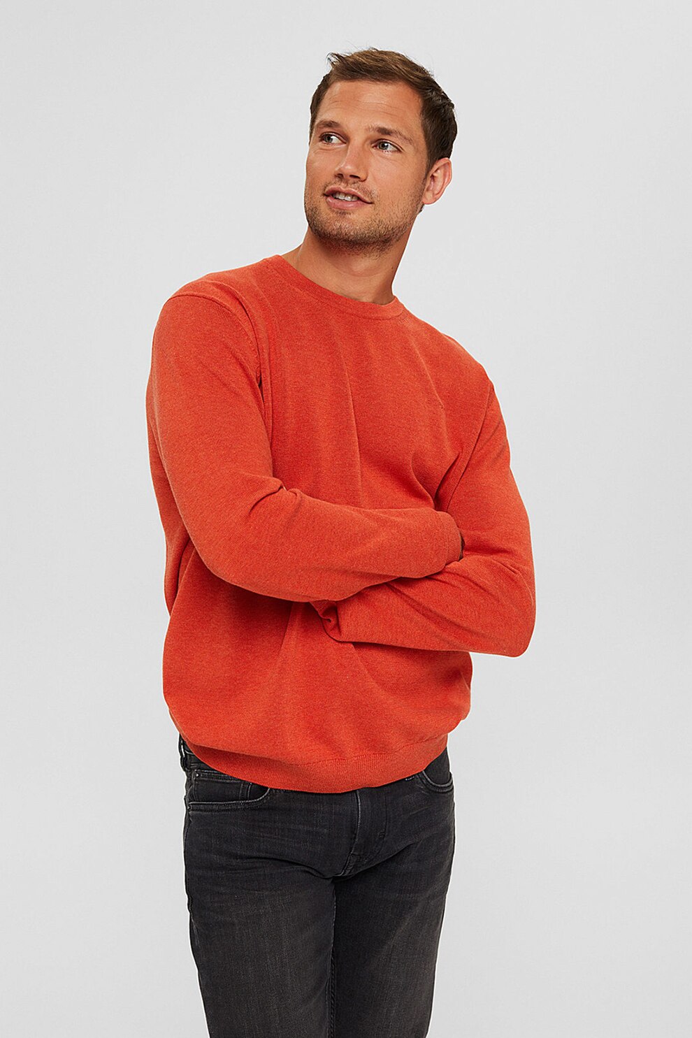 Esprit, Pulover lejer de bumbac Pima, Oranj mandarina