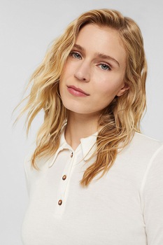 Esprit, Bluza polo din lyocell, Alb prafuit Esprit, Bluza polo din lyocell, Alb prafuit