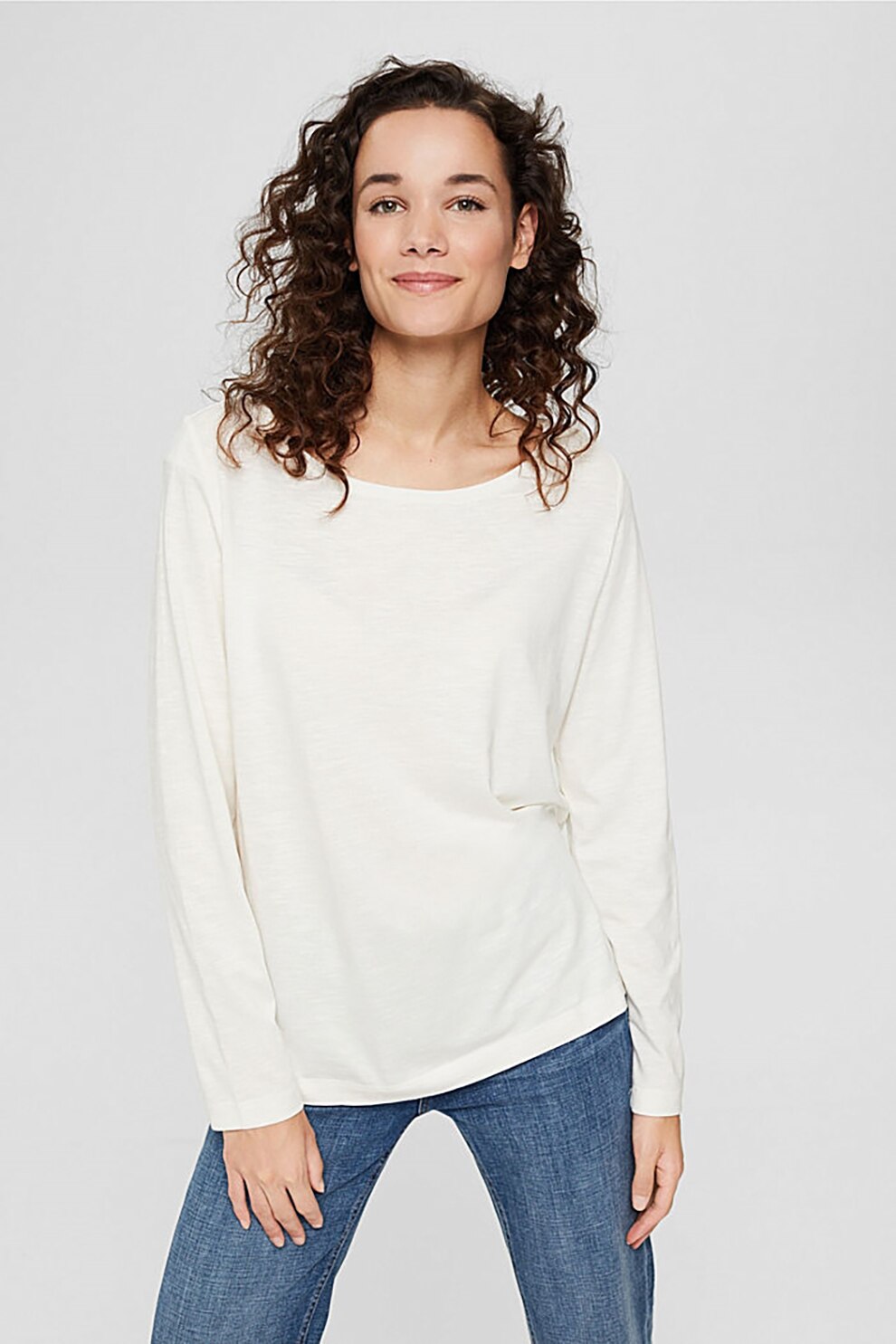 Esprit, Bluza din amestec de bumbac organic si modal, Alb