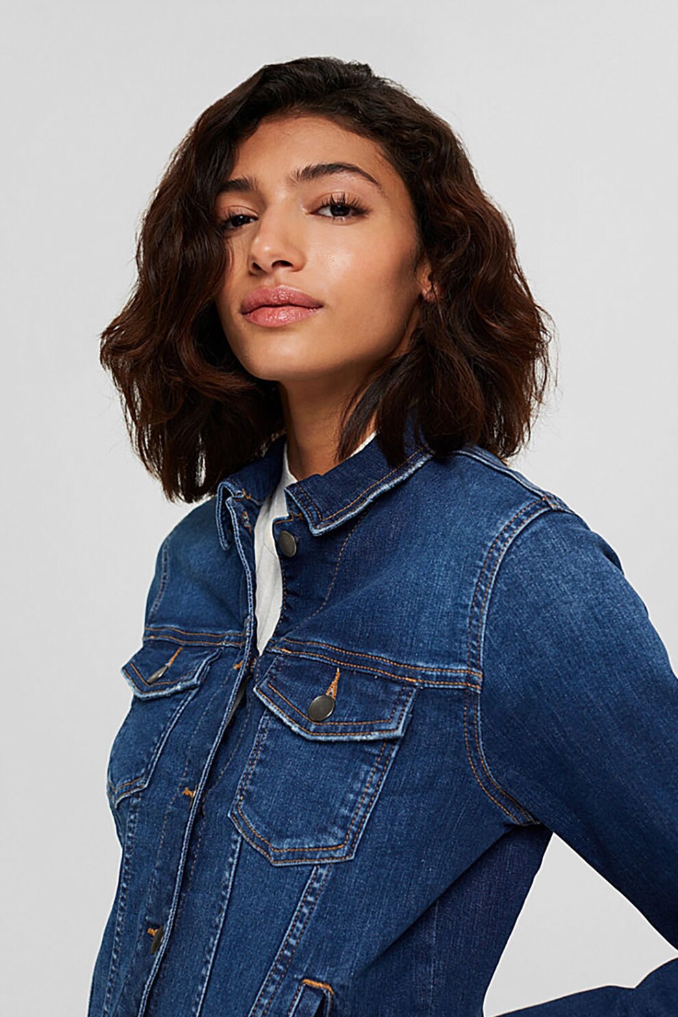 EDC by Esprit, Jacheta din denim cu guler ascutit, Albastru