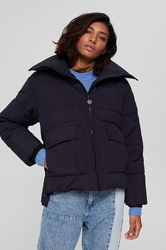 EDC by Esprit, Geaca matlasata cu buzunare cu clapa, Bleumarin EDC by Esprit, Geaca matlasata cu buzunare cu clapa, Bleumarin