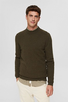 Esprit, Pulover straight fit de bumbac organic cu aspect texturat, Kaki Esprit, Pulover straight fit de bumbac organic cu aspect texturat, Kaki