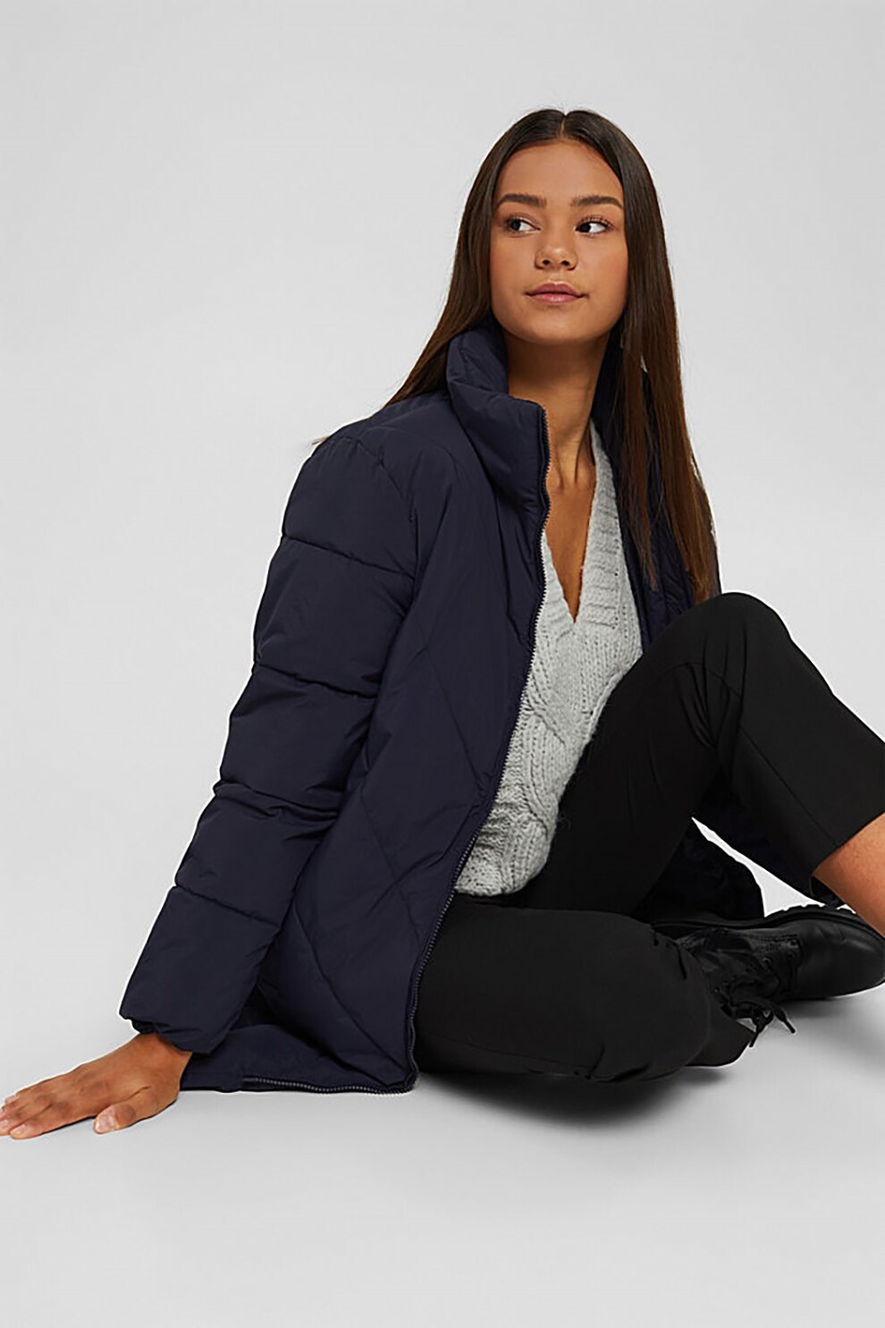 EDC by Esprit, Geaca matlasata cu slituri laterale cu fermoar, Bleumarin