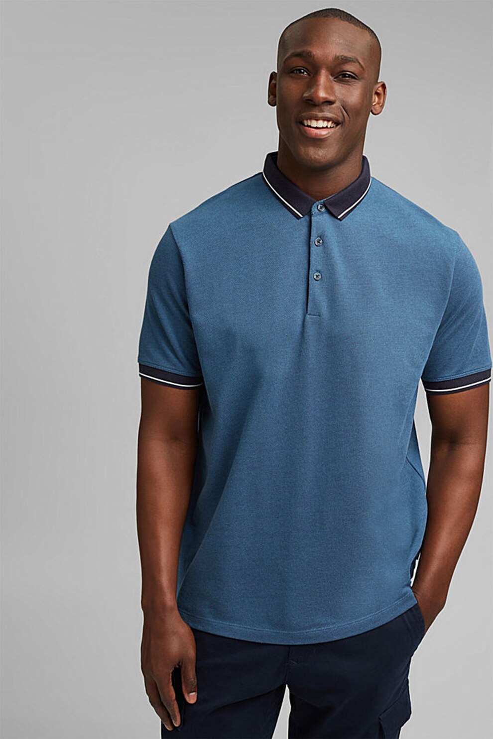 Esprit, Tricou polo de bumbac organic, Albastru inchis