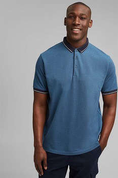 Esprit, Tricou polo de bumbac organic, Albastru inchis Esprit, Tricou polo de bumbac organic, Albastru inchis