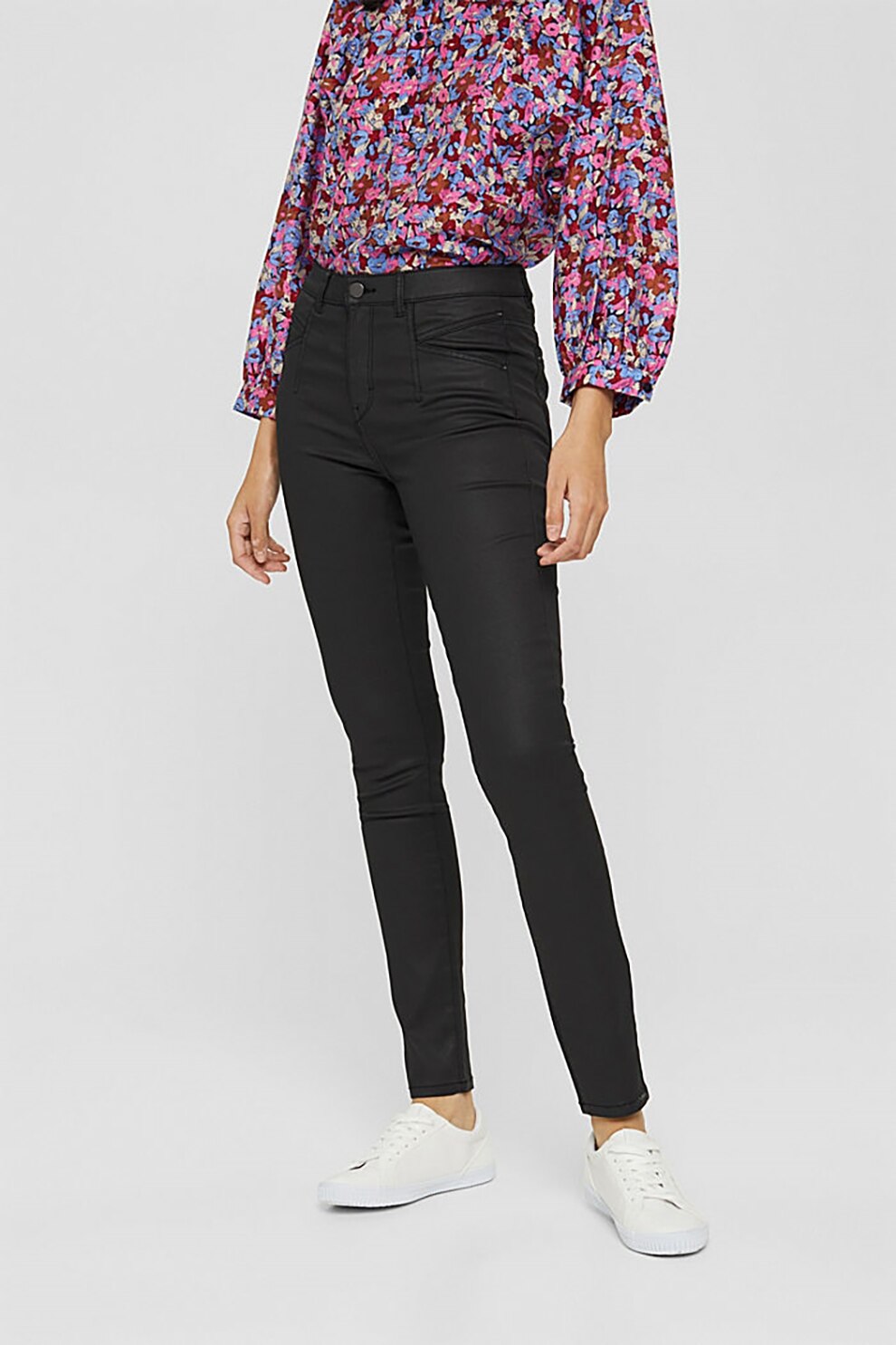 EDC by Esprit, Pantaloni slim fit cu talie inalta, Negru