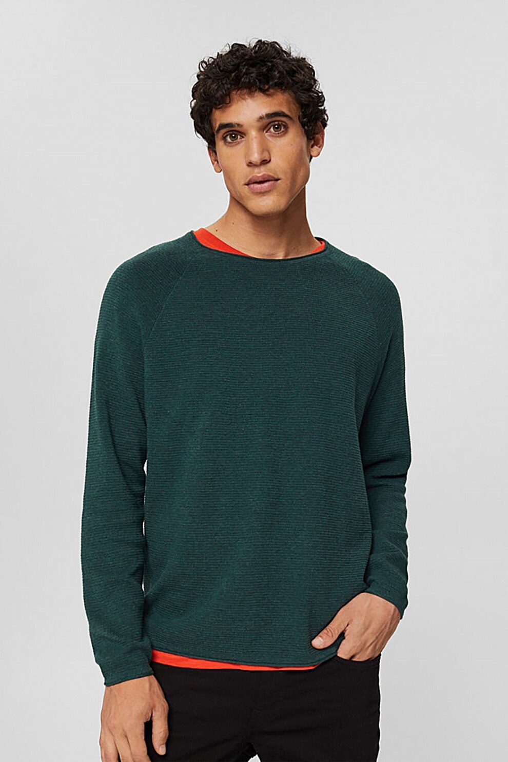 EDC by Esprit, Pulover texturat de bumbac organic, Verde englez