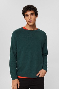 EDC by Esprit, Pulover texturat de bumbac organic, Verde englez EDC by Esprit, Pulover texturat de bumbac organic, Verde englez