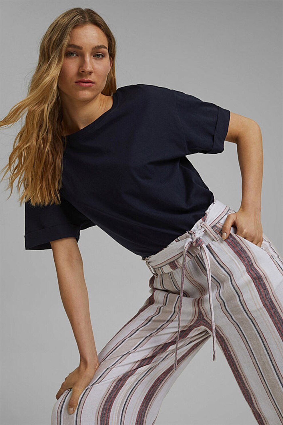 EDC by Esprit, Tricou de bumbac organic cu maneci cazute, Bleumarin