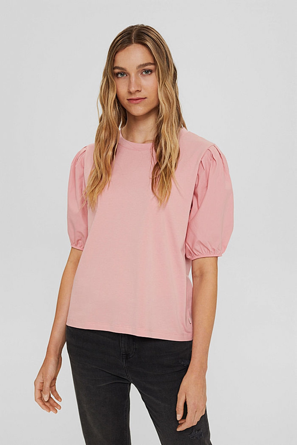EDC by Esprit, Tricou de bumbac organic cu maneci bufante, Roz