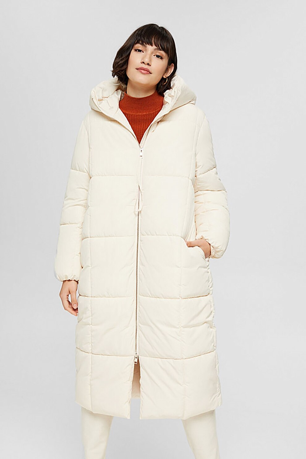 Esprit, Geaca lunga matlasata, Alb, XL