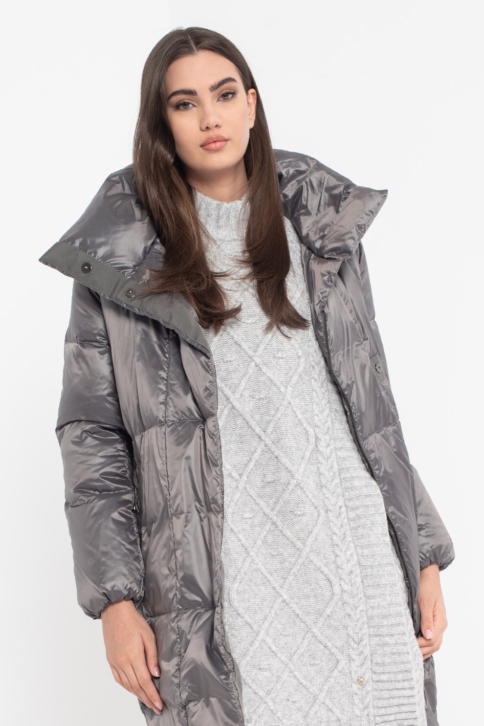 Esprit, Geaca lunga cu guler inalt, Gri